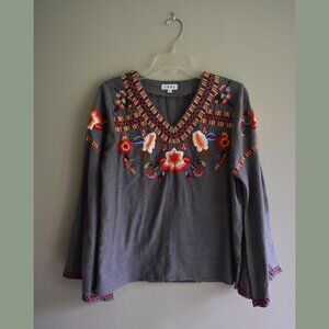 THML Floral Embroidered Flowy Long Sleeve Shirt